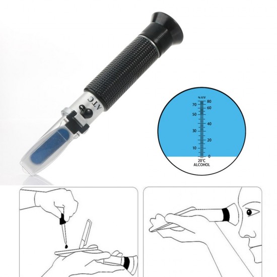 Portable Handheld ATC Alcohol Refractometer Liquor Volume Percent Tester with 0-80% Measuring Range