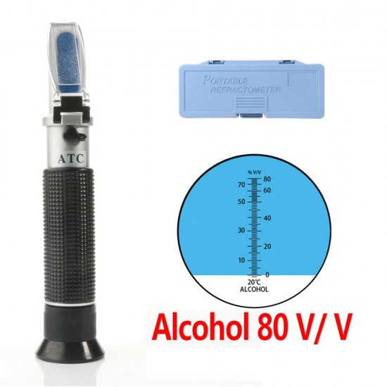 Portable Handheld ATC Alcohol Refractometer Liquor Volume Percent Tester with 0-80% Measuring Range