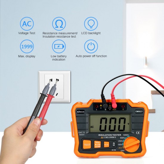 KKmoon Insulation Resistance Tester DCV ACV Meter 1000V Ground Megger Megohmmeter MegOhm Voltmeter w/LCD Backlight Display