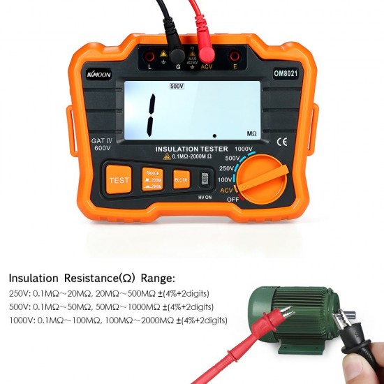 KKmoon Insulation Resistance Tester DCV ACV Meter 1000V Ground Megger Megohmmeter MegOhm Voltmeter w/LCD Backlight Display