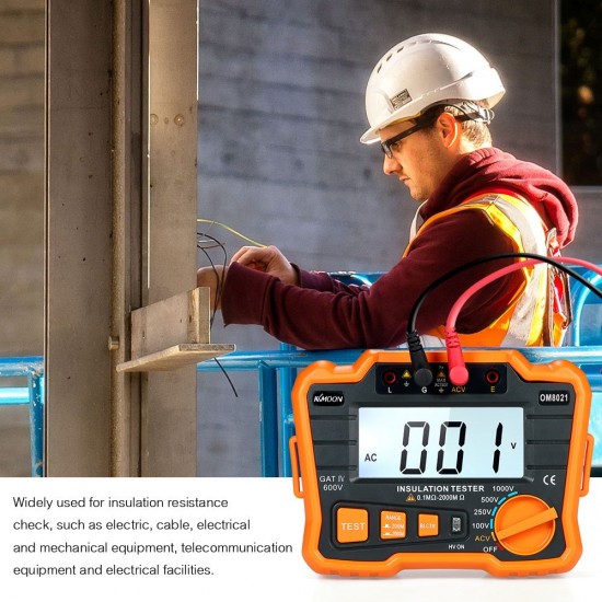 KKmoon Insulation Resistance Tester DCV ACV Meter 1000V Ground Megger Megohmmeter MegOhm Voltmeter w/LCD Backlight Display