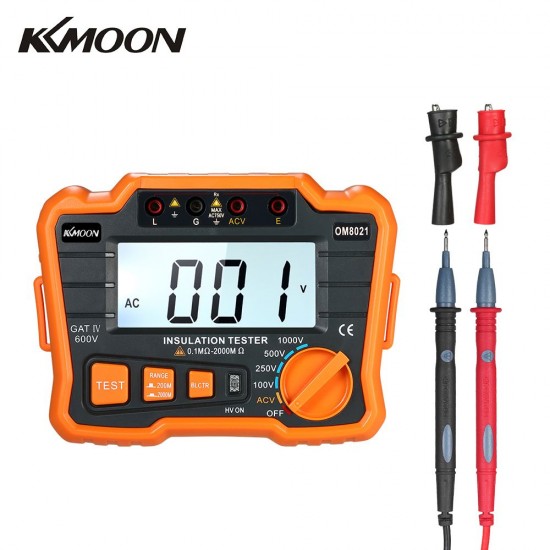 KKmoon Insulation Resistance Tester DCV ACV Meter 1000V Ground Megger Megohmmeter MegOhm Voltmeter w/LCD Backlight Display