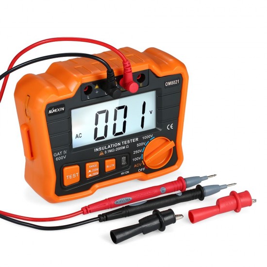 KKmoon Insulation Resistance Tester DCV ACV Meter 1000V Ground Megger Megohmmeter MegOhm Voltmeter w/LCD Backlight Display