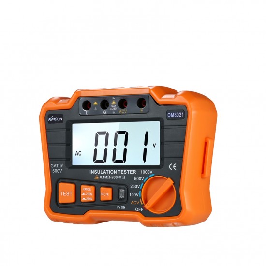 KKmoon Insulation Resistance Tester DCV ACV Meter 1000V Ground Megger Megohmmeter MegOhm Voltmeter w/LCD Backlight Display