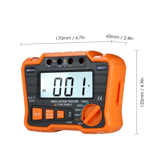 KKmoon Insulation Resistance Tester DCV ACV Meter 1000V Ground Megger Megohmmeter MegOhm Voltmeter w/LCD Backlight Display