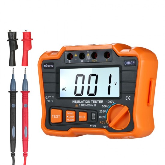 KKmoon Insulation Resistance Tester DCV ACV Meter 1000V Ground Megger Megohmmeter MegOhm Voltmeter w/LCD Backlight Display