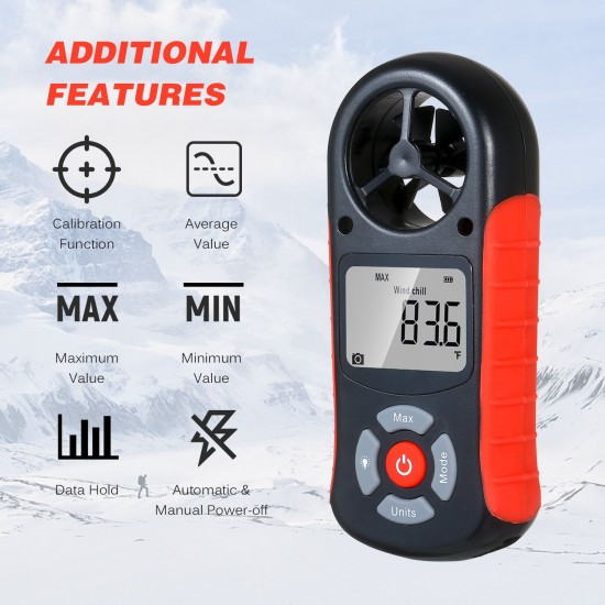 8 in 1 Handheld Digital Anemometer Wind Speed/Wind Chill/Temperature/Humidity/Heat Index/Dew Point/Barometric Pressure/Altitude Meter Digital Meteorograph with LCD Backlight