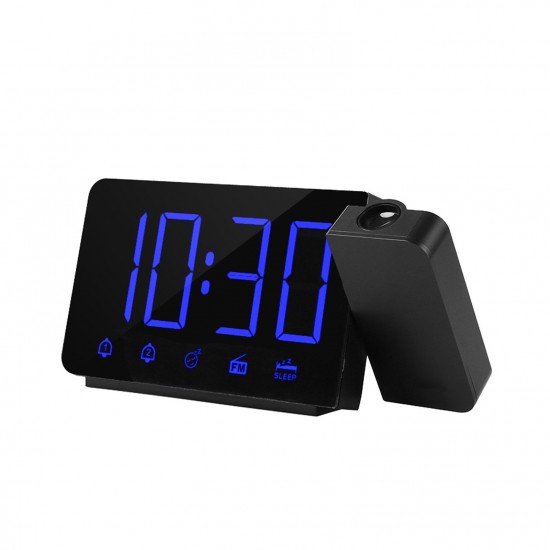 Projection Alarm Clock 180°Projector with FM Radio Snooze Function 4 Dimmer Dual Alarm USB Charging Digital Clock 12H/24H for Bedrooms