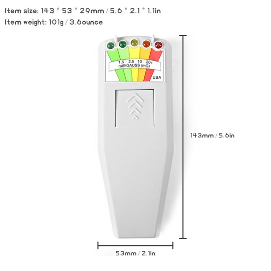 Electromagnetic Field EMF Gauss Meter Radiation Detector Portable EMF Magnetic Field Monitor 5 LED Gauss Meter