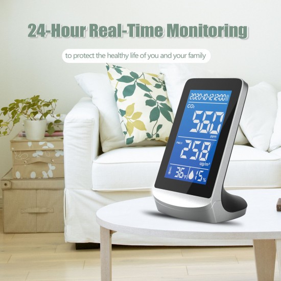 DM72D Portable Air Quality Analyzer Digital Display Screen CO2 PM2.5 Temperature Humidity Detector Monitor Multifunctional Infrared NDIR Detector Desktop Home Household Indoor Outdoor High Accurancy Efficient Detection Tools