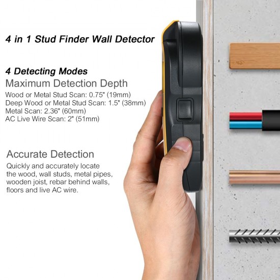 4 in 1 Wall Tester Stud Finder Sensor Wall Scanner with LCD Display for Wood AC Wire Metal Studs Detection