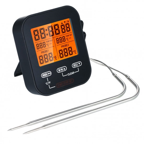 Digital Food Thermometer and Timer Wireless Meat Temperature Probe Thermomter Oven Thermometer for Grill Smoker Barbecue Kitchen Cooking with Dual Probes