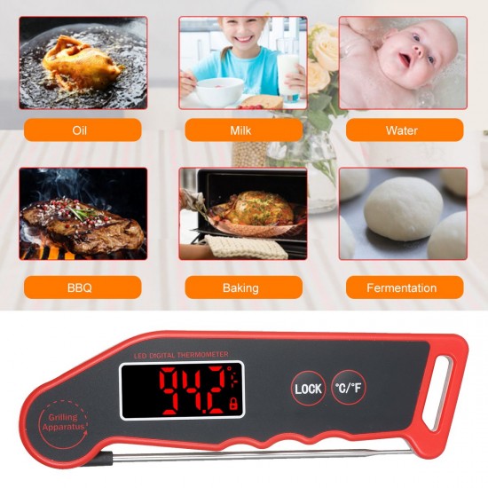 1.9-inch LED Digital Food Temperature Meter Instant Read Meat Soup Beverage Food Thermometer Accurate and Easy Cooking Thermometer with Magnet Adsorption for Cooking Grilling BBQ