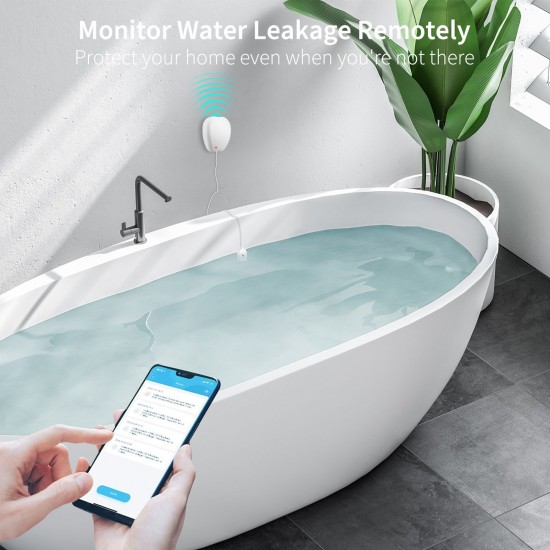 WiFi Water Leak Sensor Smart Flood Detector Tuya APP Free Remote Monitoring of Leaks 3.0 FT Detection Line Fish Tank Sink Tube Water Heater Sump Pump Alarm Indoor