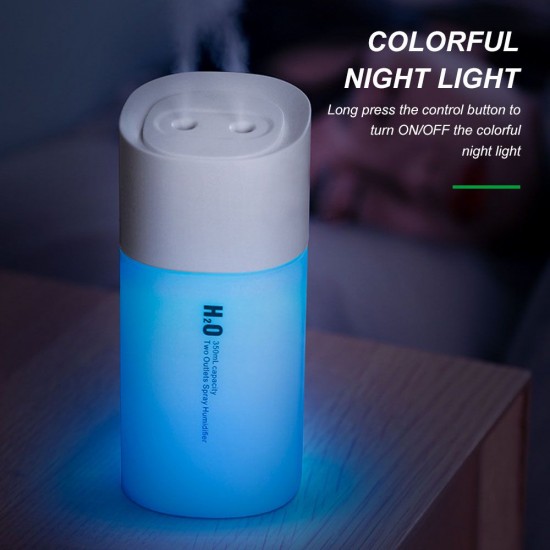 USB Humidifier 350ml Two Outlets Spray Humidifier with Colorful Night Light for Home Office Dormitory Car