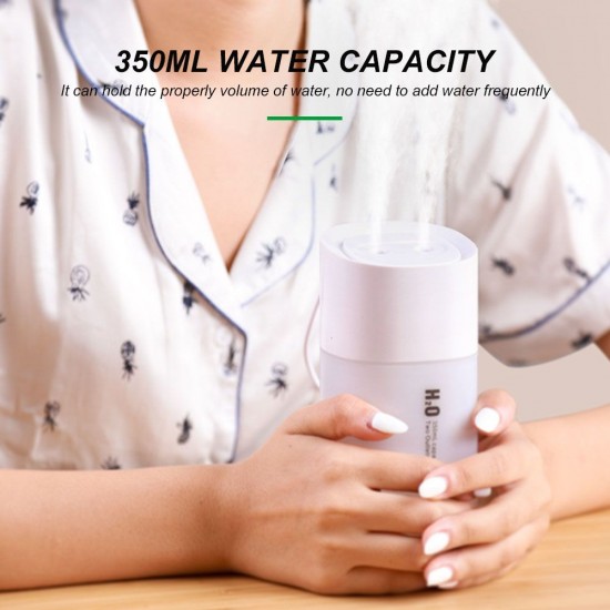 USB Humidifier 350ml Two Outlets Spray Humidifier with Colorful Night Light for Home Office Dormitory Car