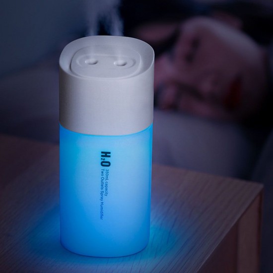 USB Humidifier 350ml Two Outlets Spray Humidifier with Colorful Night Light for Home Office Dormitory Car