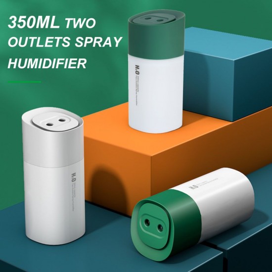 USB Humidifier 350ml Two Outlets Spray Humidifier with Colorful Night Light for Home Office Dormitory Car