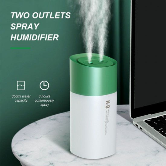 USB Humidifier 350ml Two Outlets Spray Humidifier with Colorful Night Light for Home Office Dormitory Car