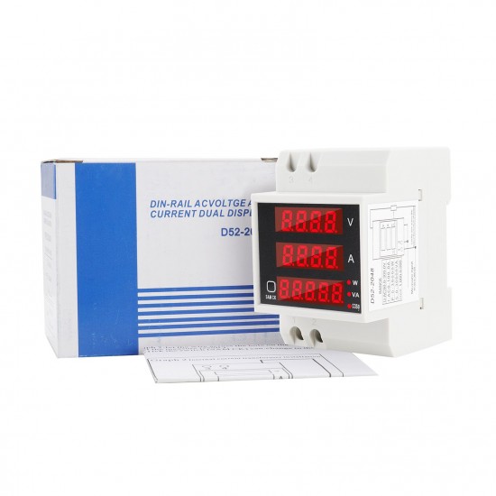 Multi-functional Digital Din Rail Current Voltage Power Ammeter Voltmeter Display Meter AC 80-300V / 100A