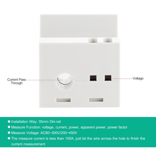 Multi-functional Digital Din Rail Current Voltage Power Ammeter Voltmeter Display Meter AC 80-300V / 100A