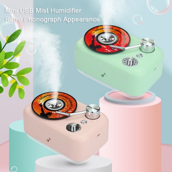 Mini USB Mist Humidifier with Night Light & Aroma Diffuser 300ml Retro Phonograph Appearance Small Humidifiers Warm Yellow/ Colorful Light Spray Humidifiers with Aromatherapy Quiet for Adults Kids Bedrooms Offices Baby Rooms