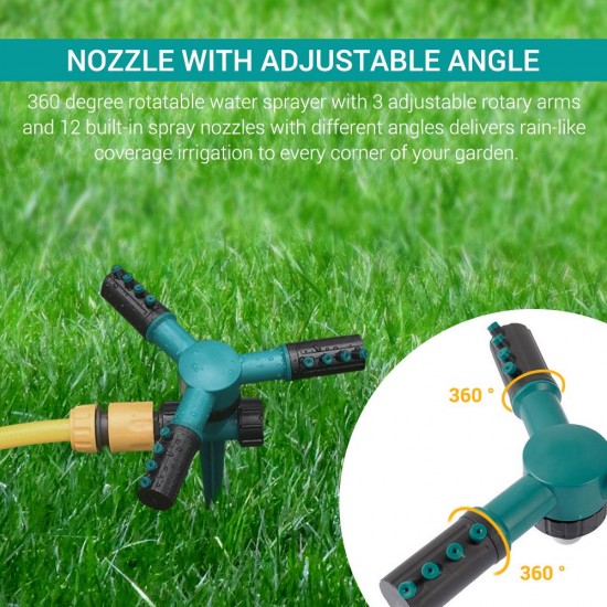 360 Degree Rotating Sprinkler with Three-arm Sprayer and Plastic Ground Plug Irrigation Sprinkler with Adjustable Nozzle Automatic Rotary Sprinkler Irrigation Tool for Watering Garden Lawn