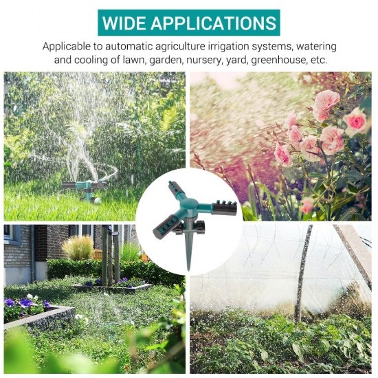 360 Degree Rotating Sprinkler with Three-arm Sprayer and Plastic Ground Plug Irrigation Sprinkler with Adjustable Nozzle Automatic Rotary Sprinkler Irrigation Tool for Watering Garden Lawn