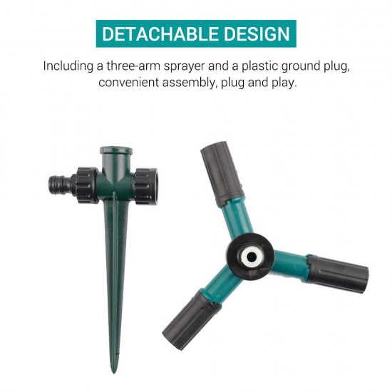 360 Degree Rotating Sprinkler with Three-arm Sprayer and Plastic Ground Plug Irrigation Sprinkler with Adjustable Nozzle Automatic Rotary Sprinkler Irrigation Tool for Watering Garden Lawn