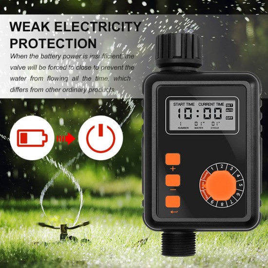 Electronic Irrigation Regulator Automatic Irrigation Timer with Large LCD Screen Waterproof Sprinkler Controller 9 Separate Timing Programs Weak Electricity Protection Rain Sensor Outdoor Garden Watering Device Irrigation Tool