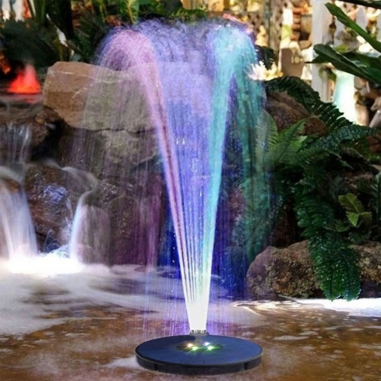 Solar Fountain Pump 3W Solar Powered Outdoor Bird Bath Fountain 7 Spray Patterns Water Pump with Colored LED Lights Battery Backup for Garden Pond Pool Fish Tank Aquarium and Pet