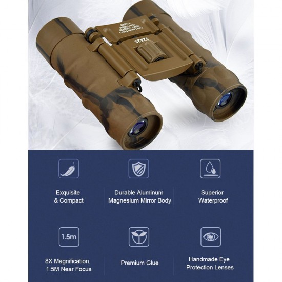 12×25 Binoculars Daily Waterproof Camouflage Telescope BAK4 High Magnification High Definition High Resolution Handheld for Outdoor Traveling Bird Watching Concert Ball Games Events