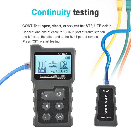 Multi-functional LCD Network Cable Tester Wire Tracker PoE Checker Inline PoE Voltage and Current Tester with Cable Tester with Illuminate Function