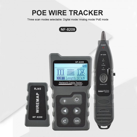 Multi-functional LCD Network Cable Tester Wire Tracker PoE Checker Inline PoE Voltage and Current Tester with Cable Tester with Illuminate Function