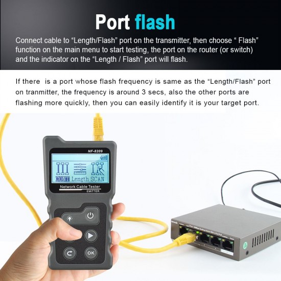 Multi-functional LCD Network Cable Tester Wire Tracker PoE Checker Inline PoE Voltage and Current Tester with Cable Tester with Illuminate Function