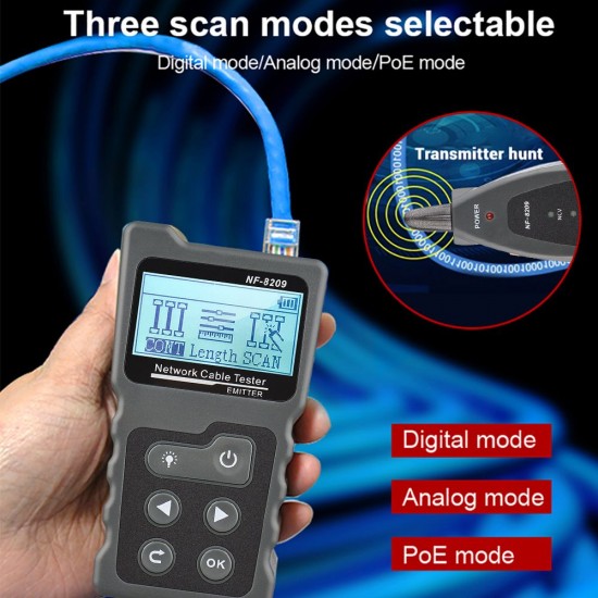 Multi-functional LCD Network Cable Tester Wire Tracker PoE Checker Inline PoE Voltage and Current Tester with Cable Tester with Illuminate Function