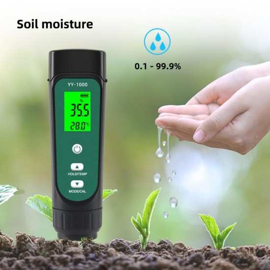 3-In-1 Digital Soil Tester LED Screen with Backlight Soil EC / Humidity / Temperature Meter Plant Moisture Meter Hygrometer Household Gardening Potted Soil Testing Instrument