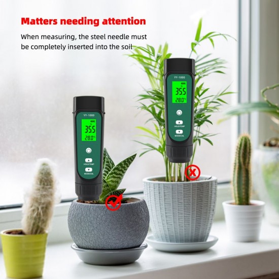 3-In-1 Digital Soil Tester LED Screen with Backlight Soil EC / Humidity / Temperature Meter Plant Moisture Meter Hygrometer Household Gardening Potted Soil Testing Instrument