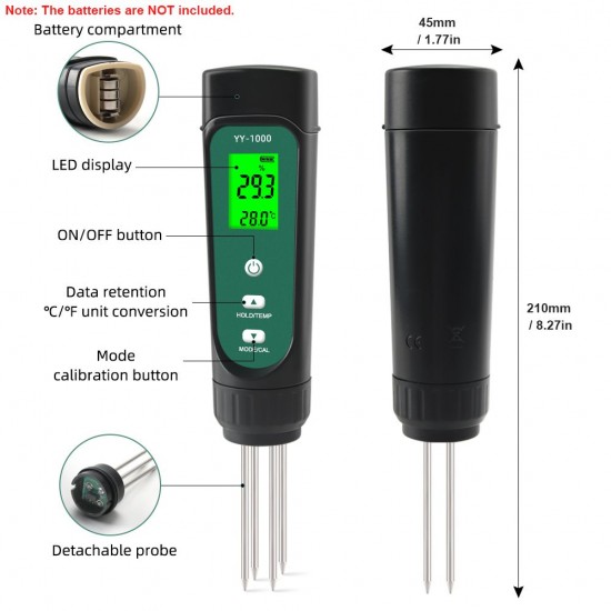 3-In-1 Digital Soil Tester LED Screen with Backlight Soil EC / Humidity / Temperature Meter Plant Moisture Meter Hygrometer Household Gardening Potted Soil Testing Instrument