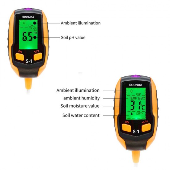 4-in-1 Soil Tester Multifunctional Soil Detector Moisture Meter pH Meter Temperature Moisture Sunlight Intensity PH Tester