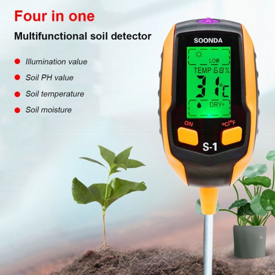 4-in-1 Soil Tester Multifunctional Soil Detector Moisture Meter pH Meter Temperature Moisture Sunlight Intensity PH Tester