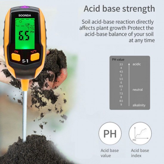 4-in-1 Soil Tester Multifunctional Soil Detector Moisture Meter pH Meter Temperature Moisture Sunlight Intensity PH Tester