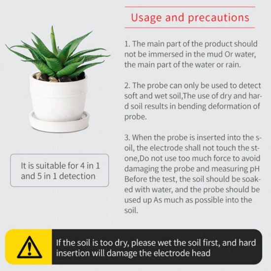 5-in-1 Soil Tester Multifunctional Soil Detector Moisture Meter pH Meter Temperature Soil/Ambient Moisture Sunlight Intensity pH Tester