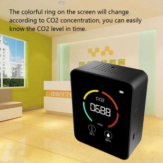 3-in-1 CO2 Carbon Dioxide Detector Portable Air Quality Monitor Temperature Humidity Tester TVOC Detection Meter with LCD Display for Home Office Car