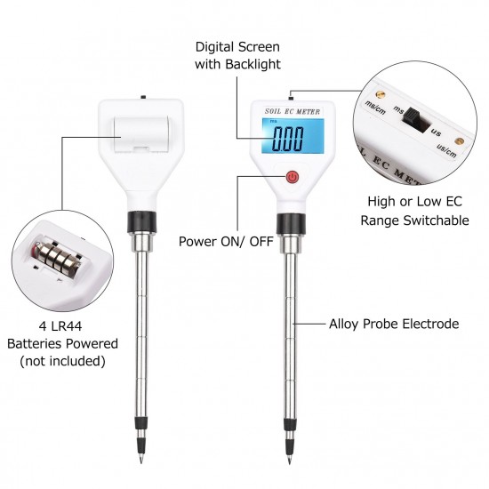 Soil EC Meter Digital Soil Tester with Backlight Screen Portable Soil Salinity Tester for Greenhouse Garden Farm Orchard