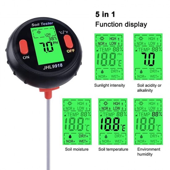 Soil Tester Multiple Function Large Screen Electronic Digital Display Soil Moisture PH Temperature Illumination Meter