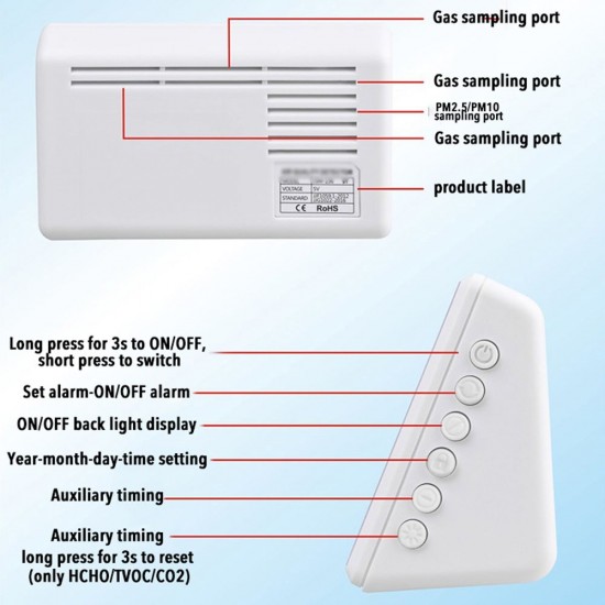 Digital Formaldehyde Detector Hygrothermograph Alarm Clock Carbon Dioxide Tester Air Quality Monitor Gas Analyzer