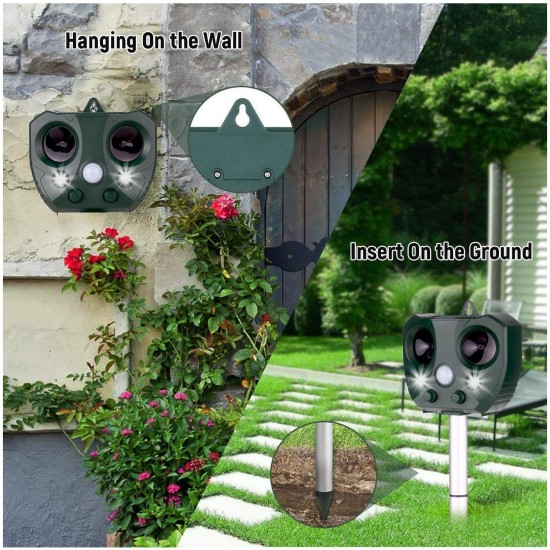 Solar Ultrasonic Repeller Waterproof Outdoor Pest Animal Expeller with Motion Sensor and Flashing Light Repeller for Cats Dogs Repel-pesticides