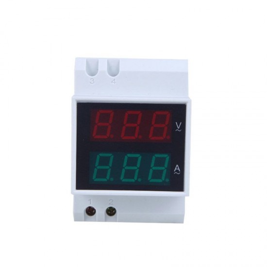 Digital Din-Rail LED Voltage Ammeter Current Meter Voltmeter AC80-300V 0.2-99.9A Dual Display