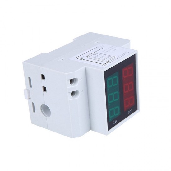 Digital Din-Rail LED Voltage Ammeter Current Meter Voltmeter AC80-300V 0.2-99.9A Dual Display